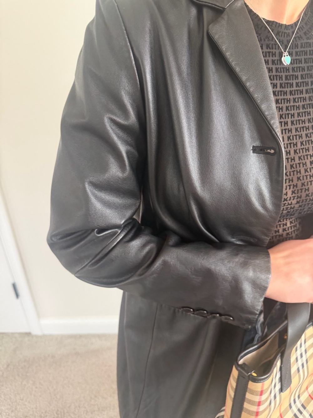 Ralph Lauren vintage Black Leather Longline Blazer Jacket - Picture 3 of 10